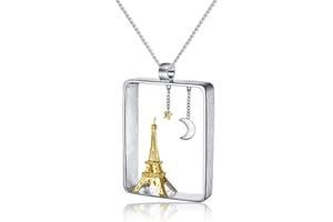 SPRINGLIGHT Lotus Fun Pendentif en argent sterling S925 - Motif Tour Eiffel - Créatif - Bijou unique fait à la main - Pour femmes et jeunes filles.