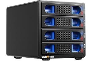 CENMATE Obudowa dysku twardego z 4 gniazdami do 2,5/3,5" SATA HDD/SSD (bez RAID) z kablem USB A/C 3.0+eSATA, czytnik dysków twardych 3.5, obsługuje pojemność 80 TB