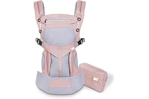 SONARIN Mochila portabebé Transpirable Premium,Ergonómica,capucha de dormir,para recién nacidos y bebés(3-48 meses),carga máxima 20 kg,Soporte para la Cabeza,Marsupio portabebé(Rosado)