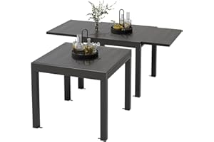 Devoko Table De Jardin, Extensible, 80/160 X 80 X 75 Cm, Petite Table Extensible, en Aluminium, pour Balcon, Résistante Aux Intempéries, Extensible, Table À Manger D'Extérieur, Grain de Bois Gris