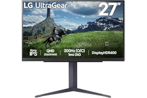 LG UltraGear Gaming Monitor 27GS85Q, 27 inch, 1440p, 200Hz Overclocked, 1ms Response Time, IPS Panel, NVIDIA G-Sync compatible & AMD FreeSync, Smart Energy Saving, DisplayPort, HDMI