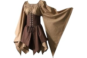 BICHINGDA Womens Traditional Irish Dress Renaissance Medieval Costume Flare Sleeve Corset Halloween Victorian Short Dress
