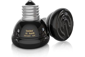 bedee Terrarium Reptile Heat Bulb, 2 Pack 75W Ceramic Heat Emitter, E27 Black Infrared Ceramic Heat Lamp Pet Ceramic Heat Bulb for Reptiles/Lizards/Tortoise/Snakes/Chicken
