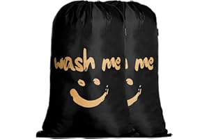 IHOMAGIC Set di 2 Sacchi da Biancheria Grandi Sacchetto di Lavaggio Coulisse Pieghevoli 120L Borsa da Lavanderia Pieghevole Cesta Biancheria Sacco Borsa Corda di Chiusura per Camera Moderno, Nero