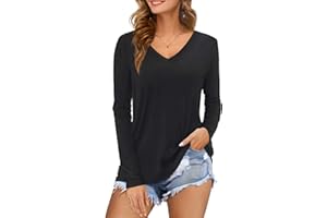 Florboom Damen Tshirt Langarm/Kurzarm V Ausschnitt Oberteil Sommer Basic Shirt