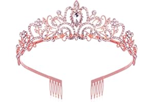 MZSM Diadema di Cristallo Corona D'oro Rosa Fascia per Capelli Principessa Elegante Diadema Con pettini, Strass Matrimonio Compleanno Diadema Corona Nuziale di Cristallo con Pettine Corona Principessa per