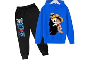 PLANTAIN Anime One Piece Felpa con Cappuccio Top Pantaloni 2 Pezzi Set Set di Tute da Bambino per Ragazze e Ragazzi Regalo di Compleanno per Tuta da Jogging per età 4 5 6 7 8 9 10 11 12 13 Anni
