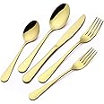 Agabani 10 PCs Golden Silverware Set with Serving Utensils, Stainless Steel Flatware Set for 4, Elegant Cutlery Tableware Includes Fork Spoon Knife, Mirror Polished, Dishwasher Safe (10)