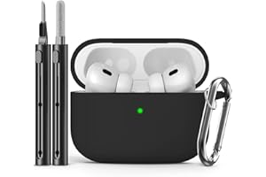 Inesore Compatible with Airpods Pro 2nd/1st Cases Cover,Silicone Protective Case for Apple Airpods Pro 2nd/1st Generation Charging Case with Keychain and Cleaner Pen,for Women Men-Black