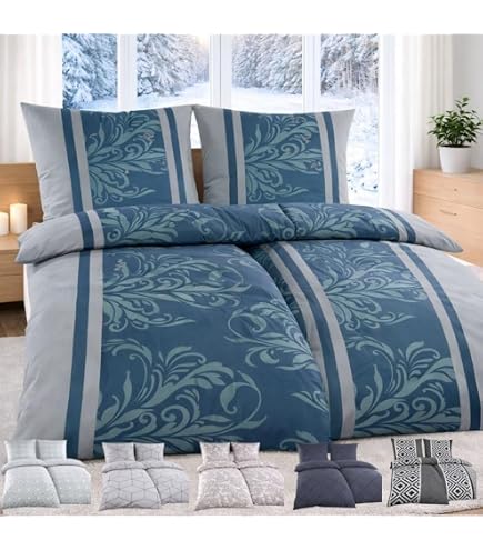 KH-Haushaltshandel 4-TLG. Biber Winter Bettwäsche 2X (135 x 200 + 80x80 cm), grau, Wellen/Streifen, 100% Baumwolle (40128) Küche, Haushalt & Wohnen