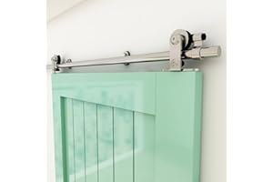 WOLFBIRD 5FT/152CM Stainless Steel Sliding Barn Door Hardware Kit for Single Wood Door Heavy Duty(T Shape Hanger)