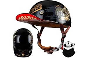 RQTEUYE Vintage Baseball Cap Half Shell Motorcycle Helmet, Extended Retro Brim Helmet With ECE Certification, Men Women Open Face Motorbike Helmet for Cruiser Chopper Scooter M-XXL