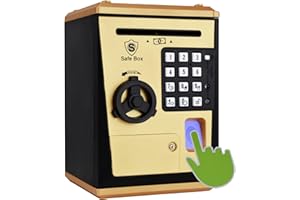 Secure Your Savings with Fimleiy Kids Safe Bank - Fingerprint Password Talking ATM Piggy Bank for Real Money - Perfect Toy Gift for 6-14 Year Old Boys and Girls(Golden)