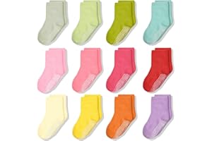 ARERWA Antirutschsocken Kinder 12 Paar Stoppersocken Kinder Rutschfeste Socken Baumwollmischung Crew Socken für 1-10 Jahre Kleinkind Mädchen