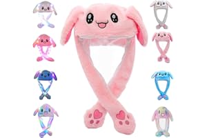 CICILIAYA Funny Plush Bunny Hat Ear Moving Jumping Rabbit Cute Animal Flap Cap Unisex for Women Girls Children Party Holiday Halloween Easter Christmas Birthday Dressup Cosplay Costume Gift with Paws