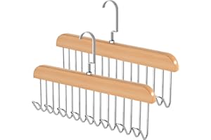Greyoe Corbatero Paquete de 2, Organizador Cinturones, Colgando Bolsa Rack Multifuncional Cinturón Corbata Sling Gancho Organizador para Corbatas, Bufandas, Chales, Natural - Gancho Plateado