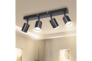 Dehobo Lampa sufitowa LED, 4 regulowane reflektory GU10, nowoczesne oświetlenie sufitowe, kuchnia, oświetlenie sufitowe, lampa sufitowa LED, czarna lampa ścienna do salonu, sypialni (bez żarówki)