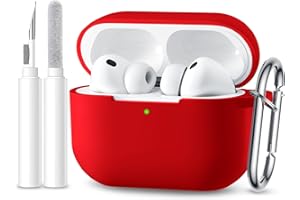 Maledan Etui Airpods Pro 3, miękkie silikonowe etui ochronne, odporne na wstrząsy, do Apple Airpods Pro 3 Generation etui 2025, z zestawem do czyszczenia i karabińczykiem [widoczny LED], czerwony