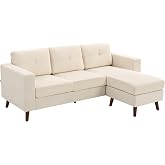 HOMCOM Reversible Chaise Longue Sofa Corner Sofa L-Shaped Cream | Upholstered in Corduroy, Steel Frame, for Small Spaces, Gue