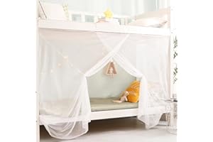 Eimilaly 8 Ecke Bett Baldachin Vorhänge für Mädchen Jungen Bett Dekor, Bett Baldachin für Schlafsaal, Hochbett, 1-1.8M Bett oder Outdoor-Camping, Passend für 1M Bett/Einzeltür White