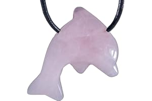 Lebensquelle Plus Pendentif dauphin en quartz rose | Pierre précieuse pendentif animal dauphin | Pendentif percé avec bracelet en cuir, Pierre semi-précieuse, Quartz