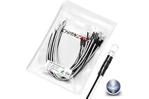 [Cavo UL] Chanzon 20 pezzi Pre Cablati 5mm LED lampeggianti luci a diodi bianchi (lente trasparente rotonda e trasparente DC 12V) con resistenza da 560 ohm 1/4W e indicatore del cavo 24AWG