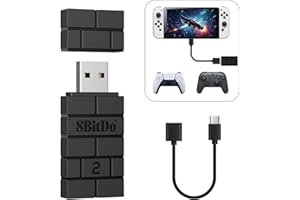 8BitDo USB Wireless Adapter 2, Adaptateur Bluetooth pour Système Switch/2, Windows 10, PS Classic, Android, Raspberry Pi, Retrofreak, Compatible avec Manette Xbox Series, JoyCon, Switch Pro, PS5/4/3