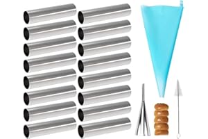 Joyeee Lot de 16 moules à cannoli avec grands tubes antiadhésifs de 11,9 cm, poche à douille réutilisable, brosse et embouts en acier inoxydable, kit de moules à cannoli pour croissants