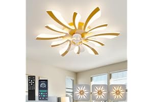 YUNLONG 78cm Ventilador de Techo con Luz Ultra Silencioso Lampara Ventilador Techo con Mando Regulable 6 Velocidades DC Verano/invierno Plafon Iluminacion Ventilador Moderna para Dormitorio Salón,Dorado