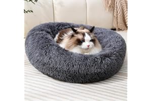 Fhodigogo Plush Donut Dog bed Donut Cat Bed Dog Round Bed Pet Bed Puppy bed Small dog bed Cat Round bed with Anti-Slip Bottom Hand Warm Kitten bed Nest Pet Donut Bed Fit for Small 5KG Pet