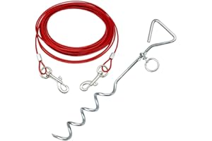 Bunty 16" Heavy Duty Dog Stake & 6ft. Dog Tie Out Cable - 360° Spiral Dog Lead Stake with Tangle-Free O-Ring - Dog Stake for Camping, Yard, Park - Small, Medium, Large Dogs - Red