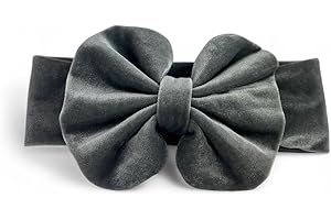 BOTTEGA DELLA PRINCIPESSA Diadema para bebé de terciopelo con lazo grande (3‑18 meses) – Cinta de pelo elástica y suave para Navidad y ocasiones especiales (Gris)
