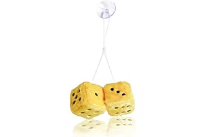 MYCREATOY Hanging Dice, MyCreator 3 inch Pair of Retro Square Mirror Hanging Couple Fuzzy Plush Dice with Dots For Car Interior Ornament Decoration (Yellow)