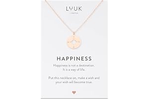 LUUK LIFESTYLE Stainless steel necklace with pendant and HAPPINESS card, 20” adjustable length, lucky charm, friendship chain, Valentine's Day gift, birthday, women's jewellery, silver, gold, rose