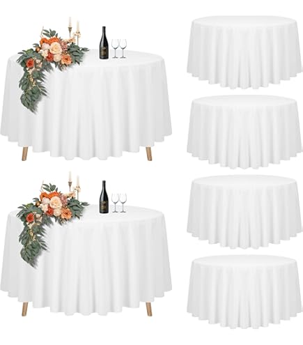 Teruntrue 8 stuks witte polyester ronde tafelkleden 304 cm rond tafelkleed vlekken en resistent kreukbestendig wasbaar tafelkleed voor bruiloft, feesten, banket, buffettafel, vakantie, dinertafels versieren
