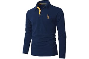 GHYUGR Polo Manica Lunga da Uomo Elegante Giraffa Ricamo Lavoro Golf Tennis Poloshirt Camicia