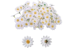 FANNAS 100 Pièces Gerbera Marguerite Fleurs Artificielle, Petite Marguerite，Marguerite Artificielle，Fausse Fleur，Fleur en Tissu，Conçu pour Les Décorations Florales, DIY (Marguerites Blanches)