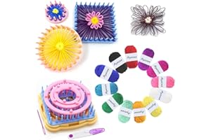 Ayasee Kit de telar para tejer, kit de telar para tejer flores, telares de marco, lana para tejer, redondos/cuadrados, kit de manualidades multicolor (fabricante de flores + hilo)