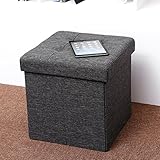 Songmics Sitzhocker Sitzwürfel Hocker Aufbewahrungsbox faltbar leinen dunkelgrau 38 x 38 x 38 cm LSF27Z - 3