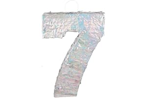 Boland - Number Pinata, Size 40 x 28 x 8 cm, Holographic Number, Silver, Anniversary, Birthday, Decoration, Party Game