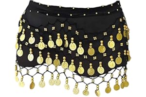SamHeng Damen Bauchtanz Gürtel, Chiffon Hüfttuch, Tanztuch mit Münzen für Bauchtanz für Performance Kostüm Bauchtanz Yoga Kurs