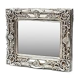 JEDER BAROCKSPIEGEL EIN UNIKAT: Farbe: Silber | Gewicht: 4,7 Kg | Aufstellmöglichkeiten: Hoch- und Querformat. inkl Befestigungshaken. | Rahmen-Material: Holz und Polyresin