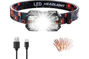 AUXHCYL Lampe Frontale LED Rechargeable, Ultra Lumineuse 2000 Lumens, Légère et Durable avec Capteur et Lumière Rouge, 10 Modes Idéale pour Jogging, Camping, Pêche, Cyclisme, Urgences