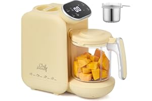 Chefhandy Baby Food Maker, 5 in 1 Baby Food Processor with Stainless Steel Steam Basket, Food Puree Maker with Steamer, Blender, Bottle Warmer Function, Auto Cooking & Grinding, Touchscreen (Yellow)