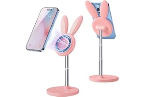 nediea Niedlicher Handy Ständer Magnetisch, Winkel Höhenverstellbar Hase Handy Ständer, Justierbarer Halter mit Magnetischem Patch für iPhone 14/13/12, Kompatibel mit Allen Handys (Rosa)
