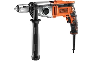 BLACK+DECKER Taladro percutor 1100W, 2 velocidades mecánicas, acción de percusión, sistema reversible, tope de profundidad, empuñadura antideslizante, incluye maletín y accesorios, KR1102K-QS