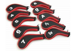 TOHMLAPE Juego de 10 fundas para cabezas de palos de golf de cuello largo con cremallera para hierros, Taylormade Ping, Callaway, Mizuno Cobra