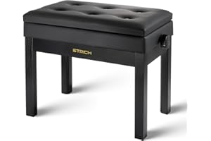 STRICH Adjustable Piano Bench With Storage, Wooden Keyboard Bench with Bookcase Stool Chair Seat with High-Density Sponges Cushion for Piano Shop Music School Studio, Black, SPB-20
