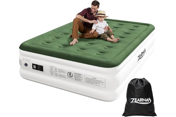 Zearna Luftsäng 2 personer, 191 x 137 x 46 cm luftmadrass självuppblåsande, uppblåsbar madrass med integrerad elektrisk pump, praktisk gästsäng för camping, resor och hemmabruk