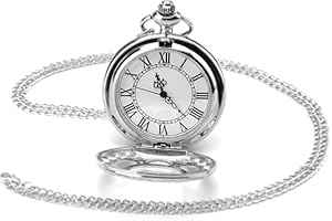 VOSSOT Vintage Taschenuhr, Retro Quarz Taschenuhr, Glatte Quarz Taschenuhr mit Kette, Antik Kettenuhr mit Römischen, Ziffern für Damen Herren Vater Opa Geburtstags Jubiläum Geschenke